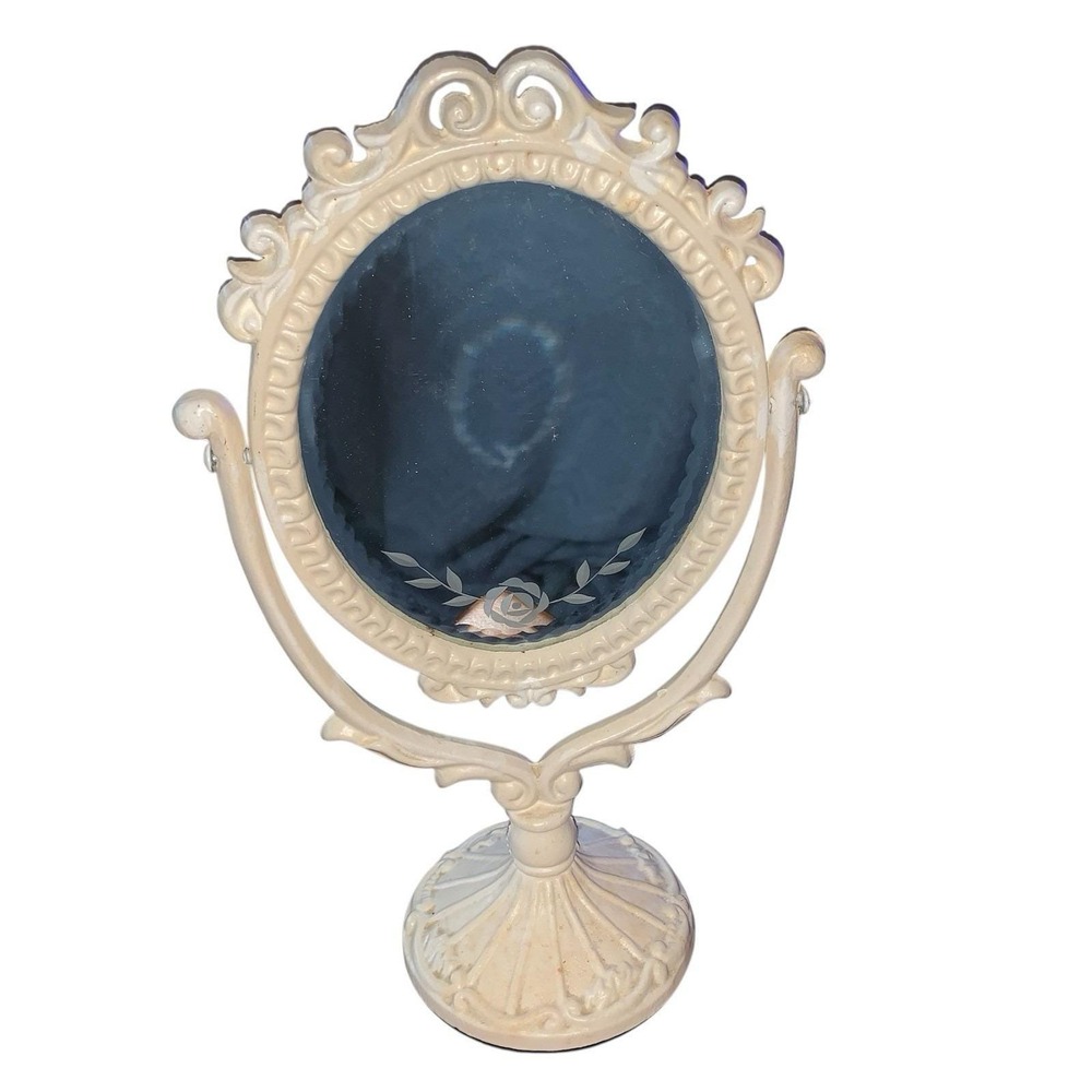 Vintage Room Decor Exquisite Makeup Mirror Cast Iron Victorian Shabby Chic 1980s